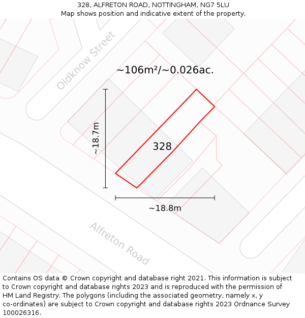 328, ALFRETON ROAD, NOTTINGHAM, NG7 5LU: Plot and title map