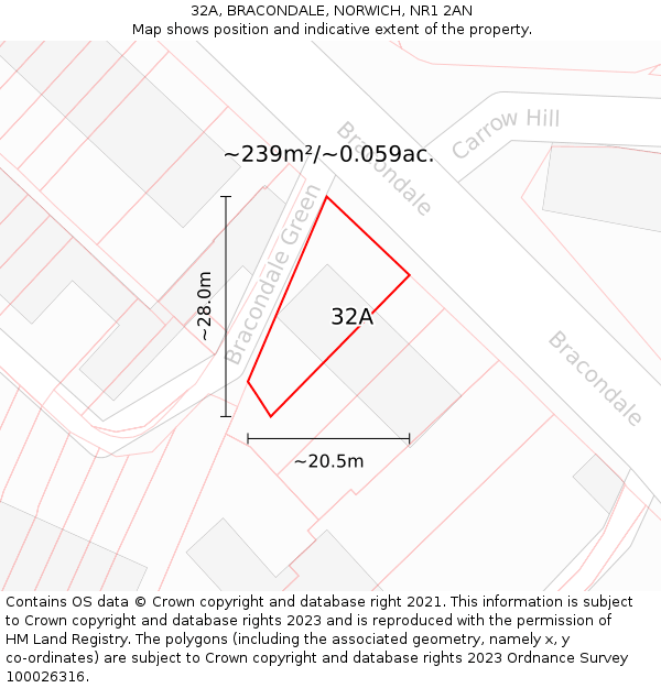 32A, BRACONDALE, NORWICH, NR1 2AN: Plot and title map