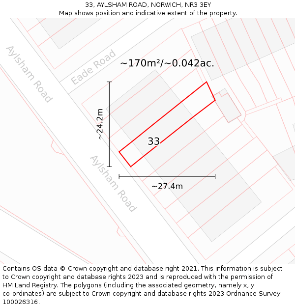 33, AYLSHAM ROAD, NORWICH, NR3 3EY: Plot and title map