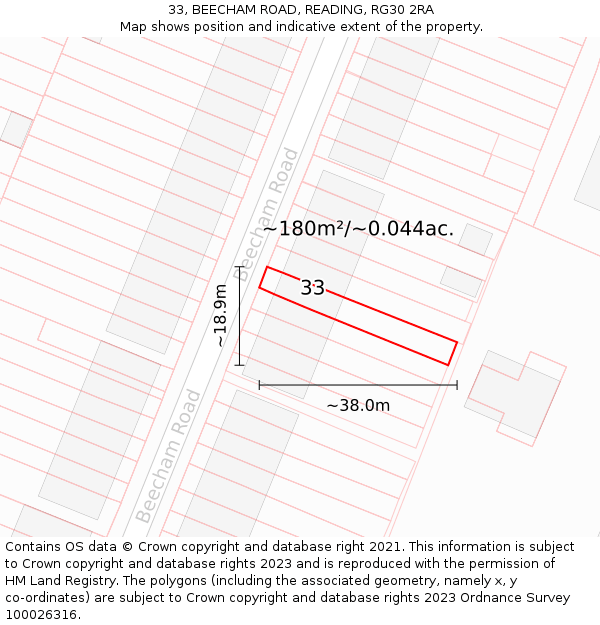33, BEECHAM ROAD, READING, RG30 2RA: Plot and title map