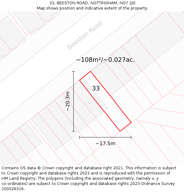 33, BEESTON ROAD, NOTTINGHAM, NG7 2JS: Plot and title map