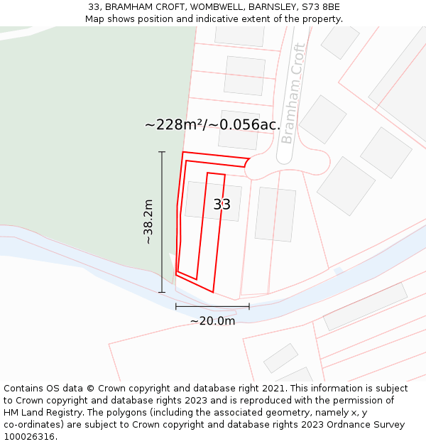 33, BRAMHAM CROFT, WOMBWELL, BARNSLEY, S73 8BE: Plot and title map