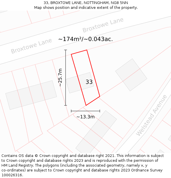33, BROXTOWE LANE, NOTTINGHAM, NG8 5NN: Plot and title map