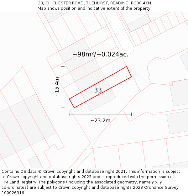 33, CHICHESTER ROAD, TILEHURST, READING, RG30 4XN: Plot and title map