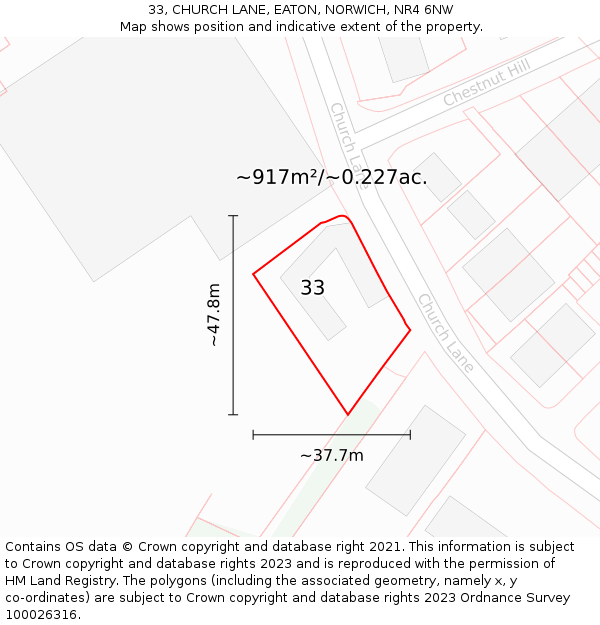 33, CHURCH LANE, EATON, NORWICH, NR4 6NW: Plot and title map