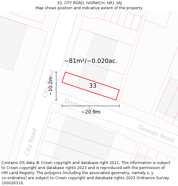 33, CITY ROAD, NORWICH, NR1 3AJ: Plot and title map