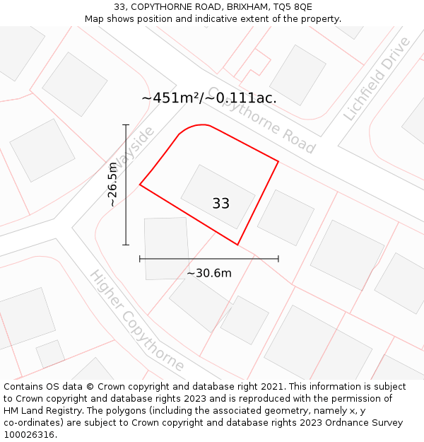 33, COPYTHORNE ROAD, BRIXHAM, TQ5 8QE: Plot and title map