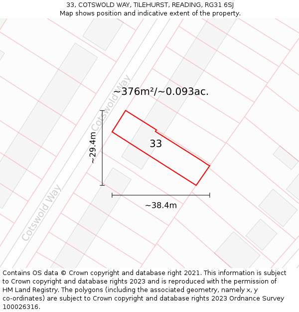 33, COTSWOLD WAY, TILEHURST, READING, RG31 6SJ: Plot and title map