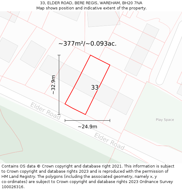 33, ELDER ROAD, BERE REGIS, WAREHAM, BH20 7NA: Plot and title map