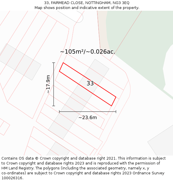 33, FAIRMEAD CLOSE, NOTTINGHAM, NG3 3EQ: Plot and title map