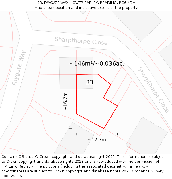 33, FAYGATE WAY, LOWER EARLEY, READING, RG6 4DA: Plot and title map