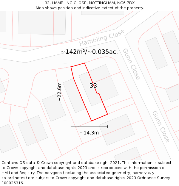 33, HAMBLING CLOSE, NOTTINGHAM, NG6 7DX: Plot and title map