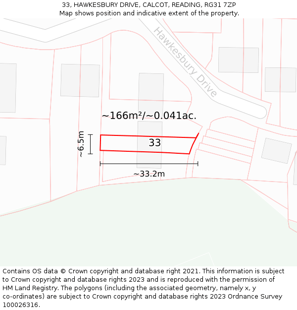 33, HAWKESBURY DRIVE, CALCOT, READING, RG31 7ZP: Plot and title map