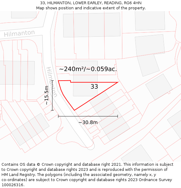 33, HILMANTON, LOWER EARLEY, READING, RG6 4HN: Plot and title map