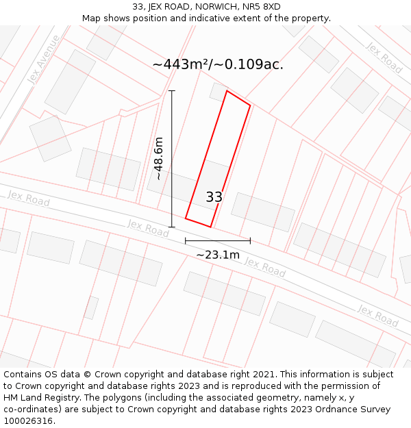 33, JEX ROAD, NORWICH, NR5 8XD: Plot and title map