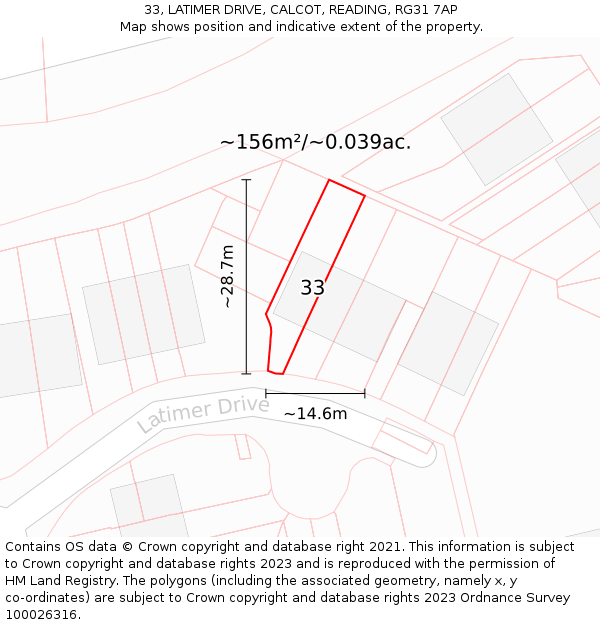 33, LATIMER DRIVE, CALCOT, READING, RG31 7AP: Plot and title map