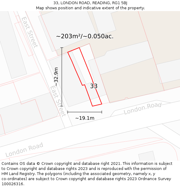 33, LONDON ROAD, READING, RG1 5BJ: Plot and title map