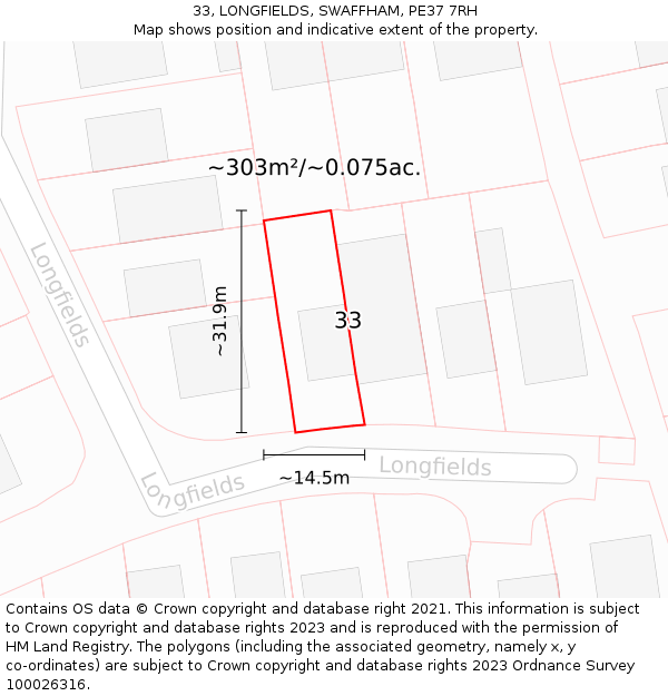 33, LONGFIELDS, SWAFFHAM, PE37 7RH: Plot and title map
