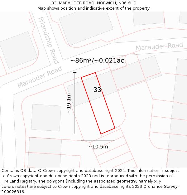 33, MARAUDER ROAD, NORWICH, NR6 6HD: Plot and title map
