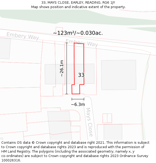 33, MAYS CLOSE, EARLEY, READING, RG6 1JY: Plot and title map