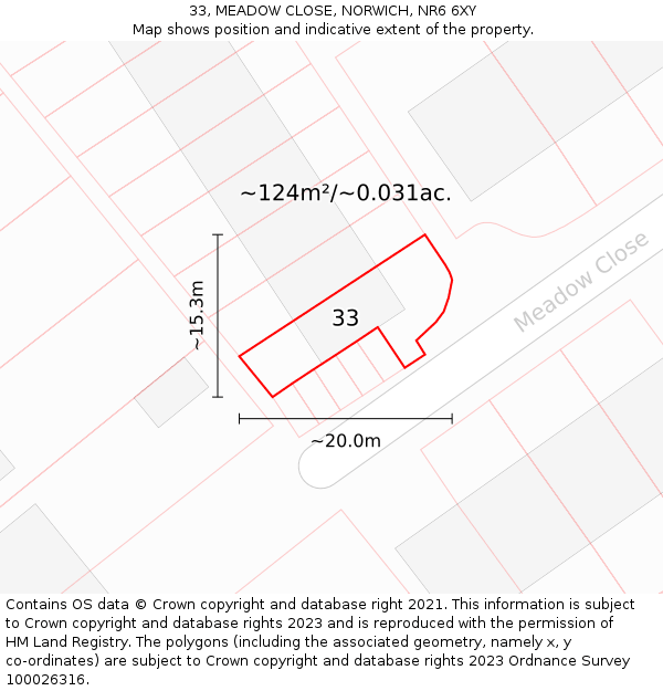 33, MEADOW CLOSE, NORWICH, NR6 6XY: Plot and title map