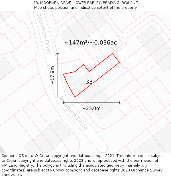 33, MOORHEN DRIVE, LOWER EARLEY, READING, RG6 4NZ: Plot and title map