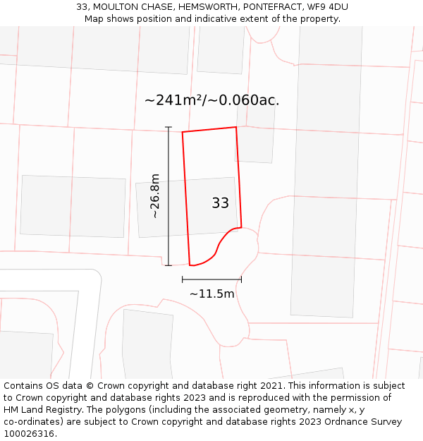33, MOULTON CHASE, HEMSWORTH, PONTEFRACT, WF9 4DU: Plot and title map