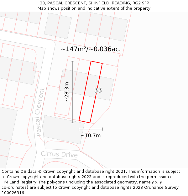 33, PASCAL CRESCENT, SHINFIELD, READING, RG2 9FP: Plot and title map