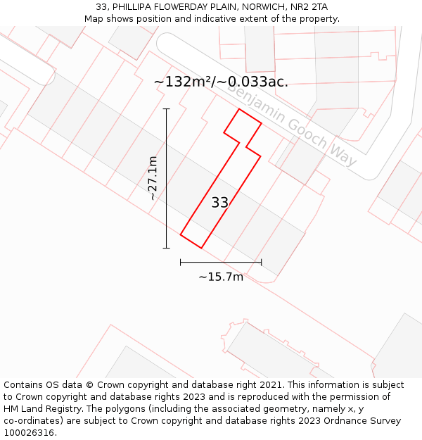 33, PHILLIPA FLOWERDAY PLAIN, NORWICH, NR2 2TA: Plot and title map
