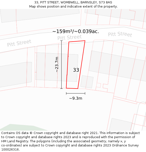 33, PITT STREET, WOMBWELL, BARNSLEY, S73 8AS: Plot and title map