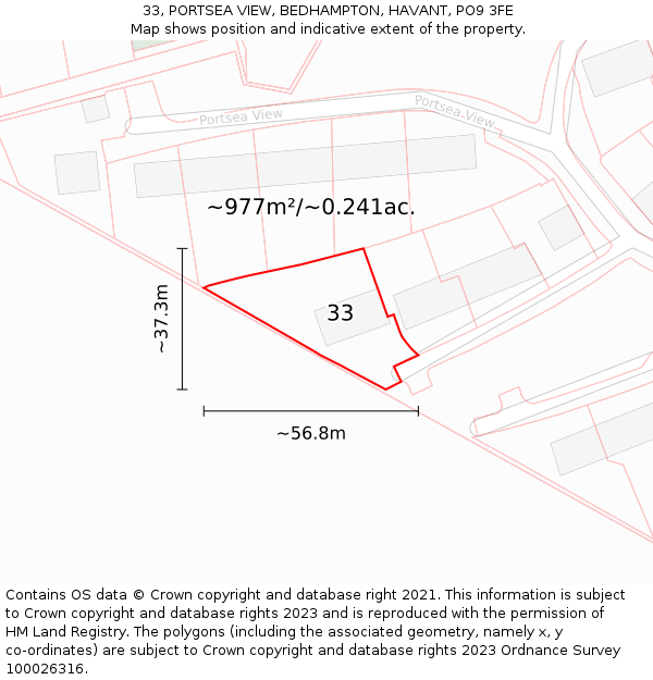 33, PORTSEA VIEW, BEDHAMPTON, HAVANT, PO9 3FE: Plot and title map