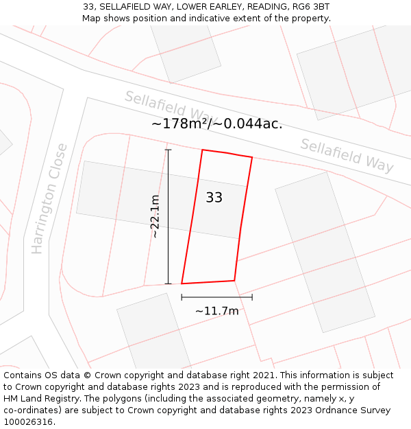 33, SELLAFIELD WAY, LOWER EARLEY, READING, RG6 3BT: Plot and title map