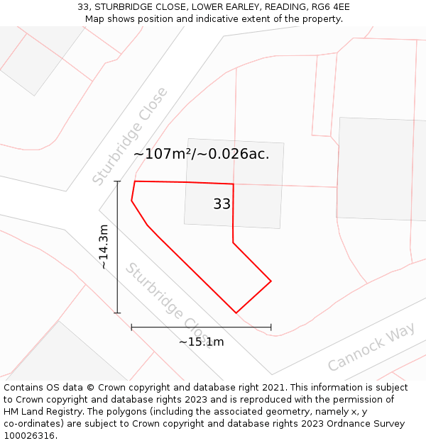 33, STURBRIDGE CLOSE, LOWER EARLEY, READING, RG6 4EE: Plot and title map