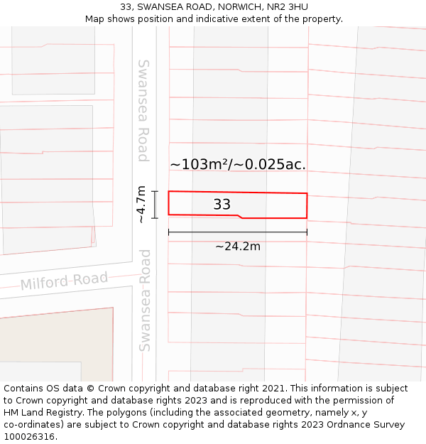 33, SWANSEA ROAD, NORWICH, NR2 3HU: Plot and title map