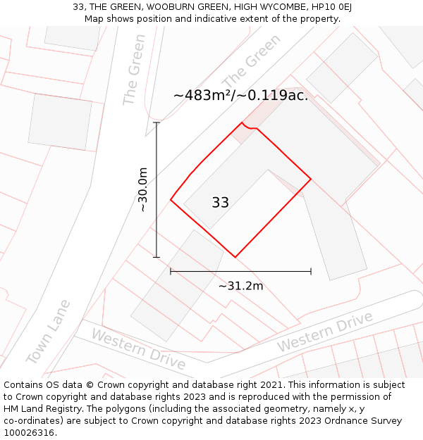 33, THE GREEN, WOOBURN GREEN, HIGH WYCOMBE, HP10 0EJ: Plot and title map