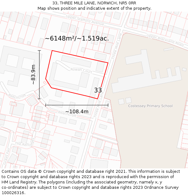 33, THREE MILE LANE, NORWICH, NR5 0RR: Plot and title map