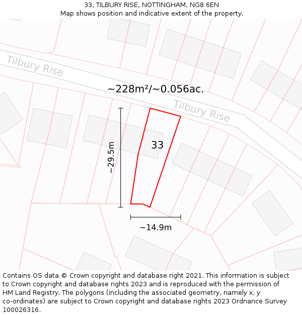33, TILBURY RISE, NOTTINGHAM, NG8 6EN: Plot and title map