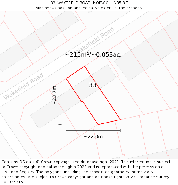 33, WAKEFIELD ROAD, NORWICH, NR5 8JE: Plot and title map