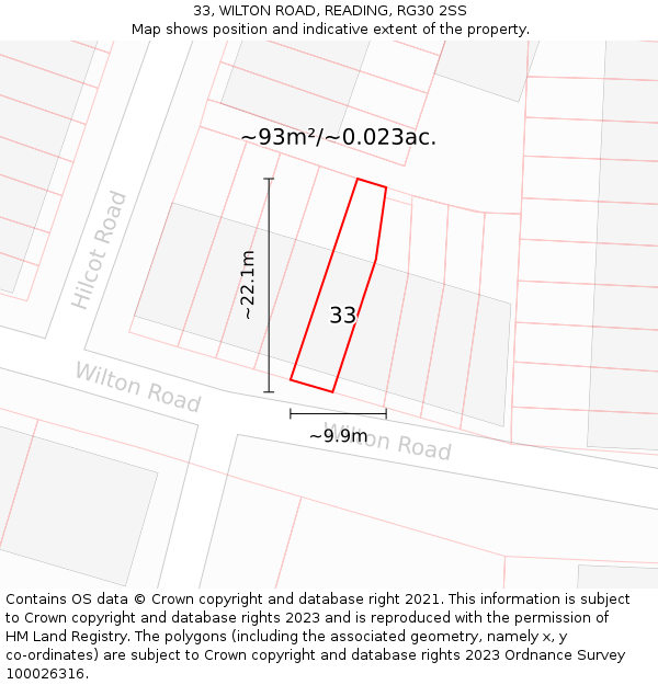 33, WILTON ROAD, READING, RG30 2SS: Plot and title map