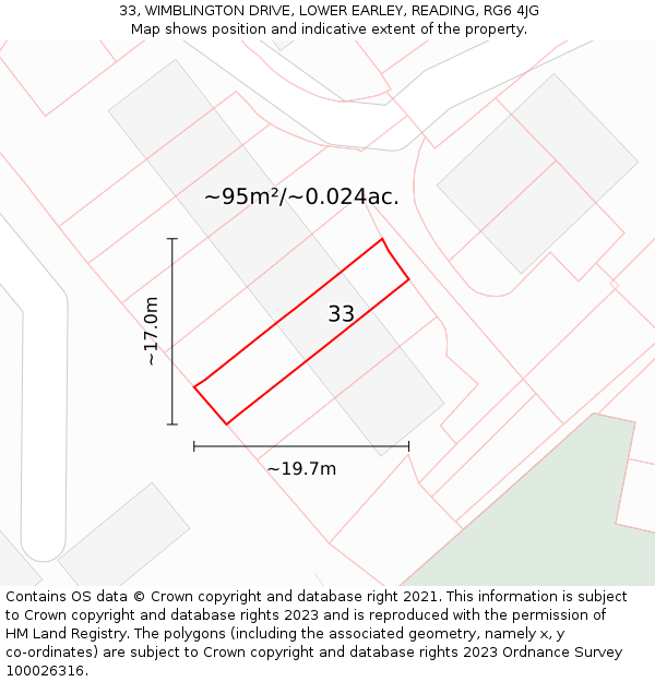 33, WIMBLINGTON DRIVE, LOWER EARLEY, READING, RG6 4JG: Plot and title map