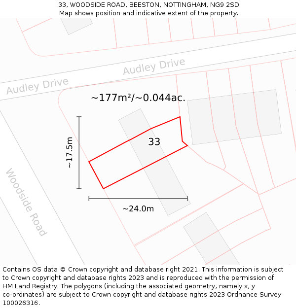 33, WOODSIDE ROAD, BEESTON, NOTTINGHAM, NG9 2SD: Plot and title map