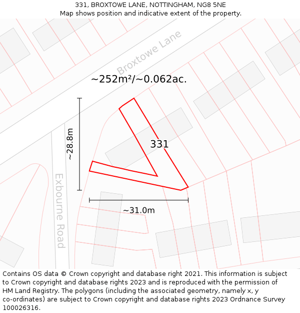 331, BROXTOWE LANE, NOTTINGHAM, NG8 5NE: Plot and title map
