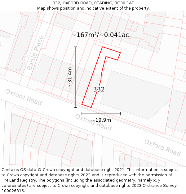 332, OXFORD ROAD, READING, RG30 1AF: Plot and title map