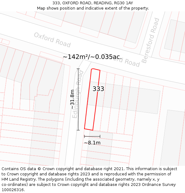 333, OXFORD ROAD, READING, RG30 1AY: Plot and title map
