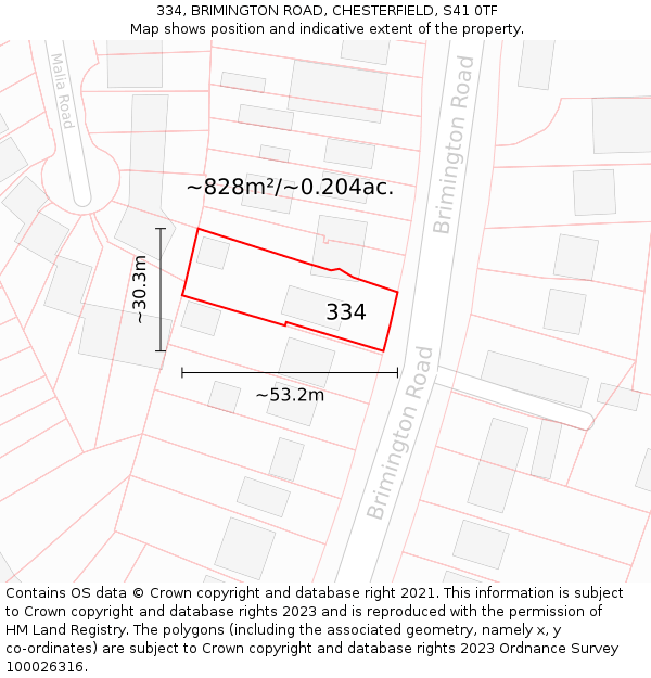 334, BRIMINGTON ROAD, CHESTERFIELD, S41 0TF: Plot and title map