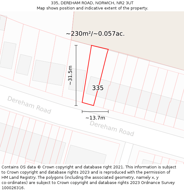 335, DEREHAM ROAD, NORWICH, NR2 3UT: Plot and title map