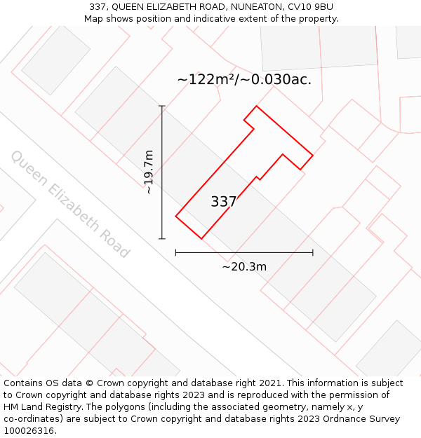 337, QUEEN ELIZABETH ROAD, NUNEATON, CV10 9BU: Plot and title map