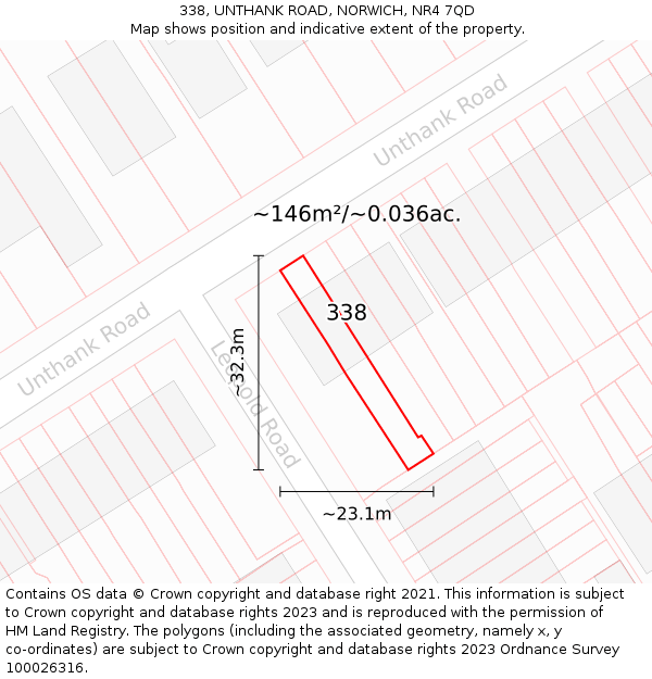 338, UNTHANK ROAD, NORWICH, NR4 7QD: Plot and title map