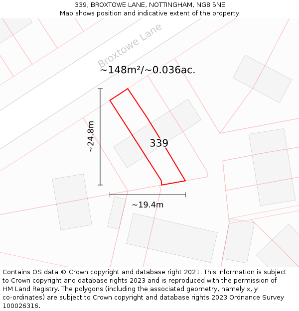 339, BROXTOWE LANE, NOTTINGHAM, NG8 5NE: Plot and title map