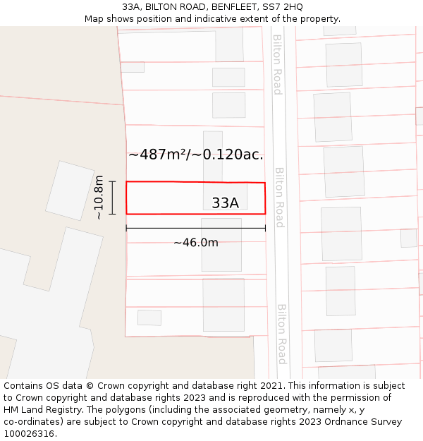 33A, BILTON ROAD, BENFLEET, SS7 2HQ: Plot and title map